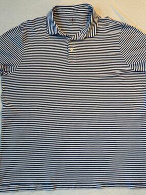 J. Crew Sueded Cotton Polo Shirt - Ivory Blue Stripe - Size XL